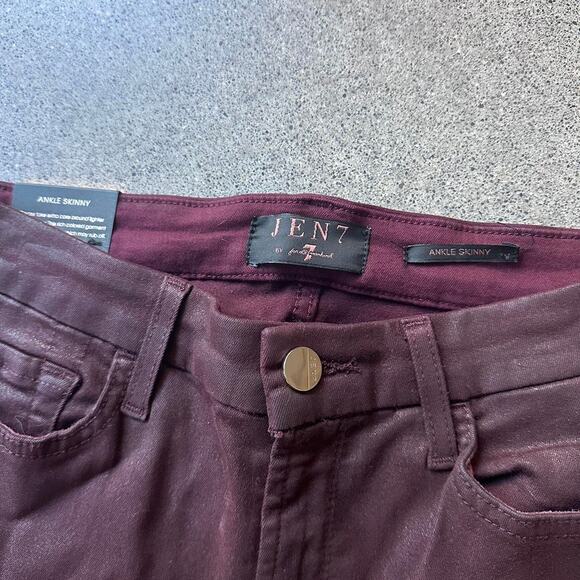 Size 2 7 For All Mankind High-Waist Ankle Skinny Coated in Merlot NWT - Picture 5 of 8